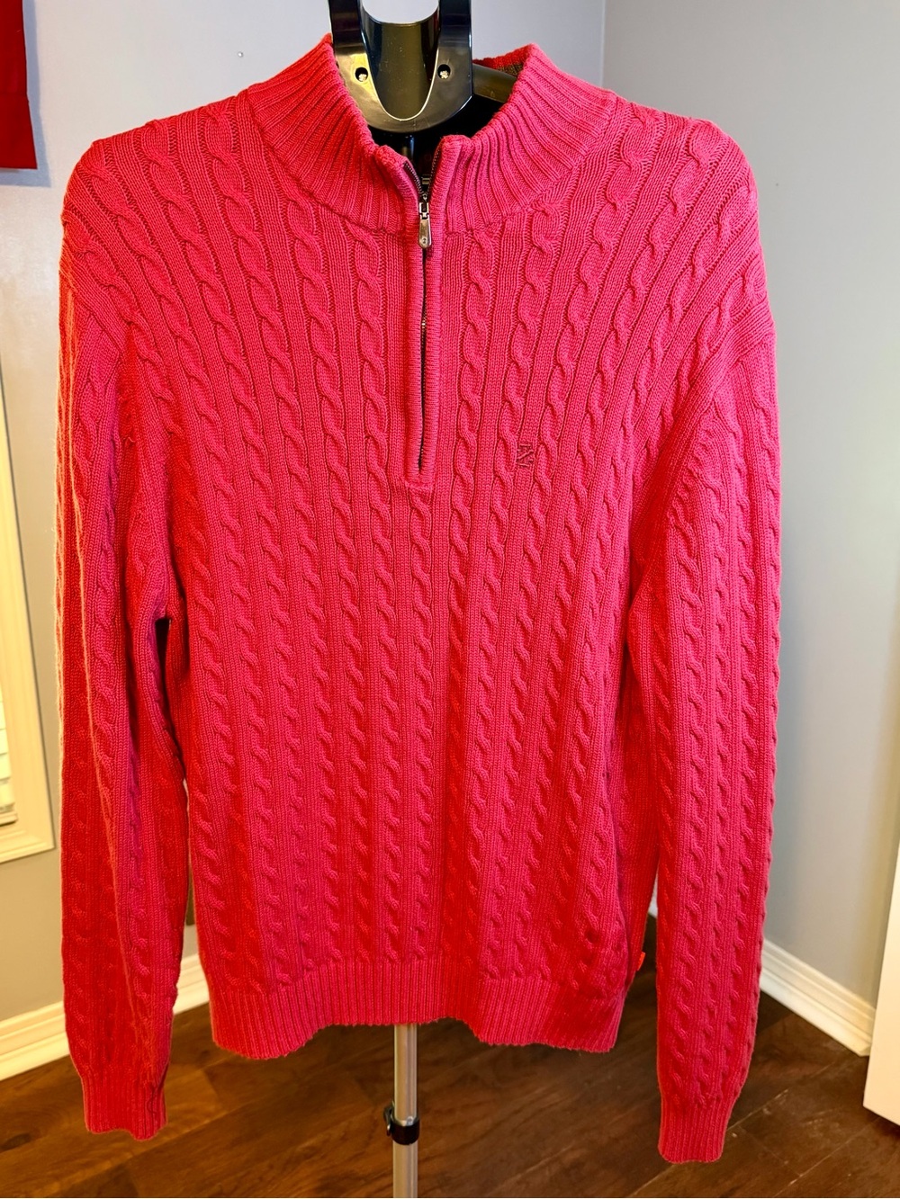 Men's Izod Cable Zip-Up Sweater in Vibrant Red